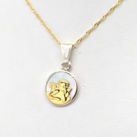 Cadena en Oro 18 Kilates y Medalla en Oro 18Kilates y Plata 925 con Nácar Angel Cadena en Oro 18 Kilates y Medalla en Oro 18Kilates y Plata 925 con Nácar Angel