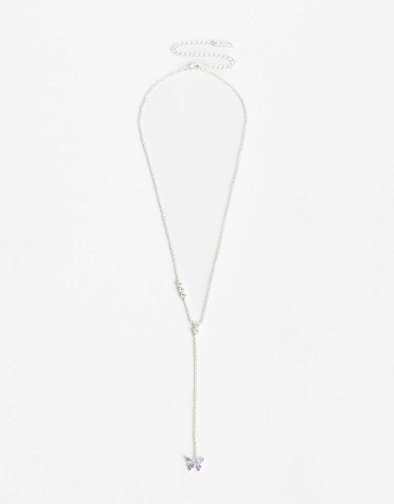Collares Largos Cubic zirconia Collar Largo Con Dije Mariposa Cubic - Plateado