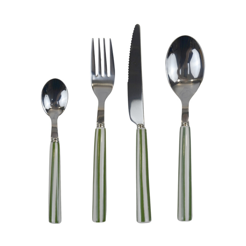 Set 24 Piezas Cubiertos Mango Rayas VERDE