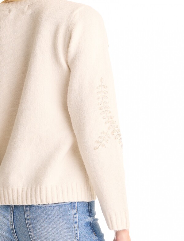 Buzo Bordado Floral & Tacto Soft BEIGE CLARO