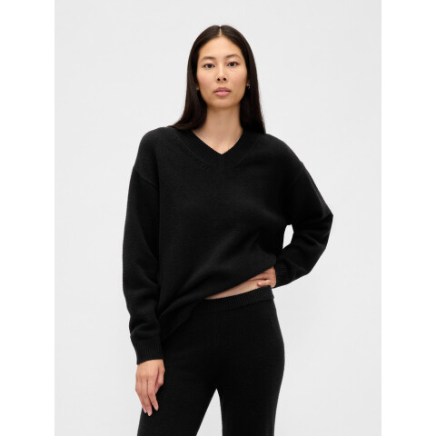 CASHSOFT VNECK PO BLACK