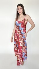 Vestido Zayra Estampado Rojo con celeste