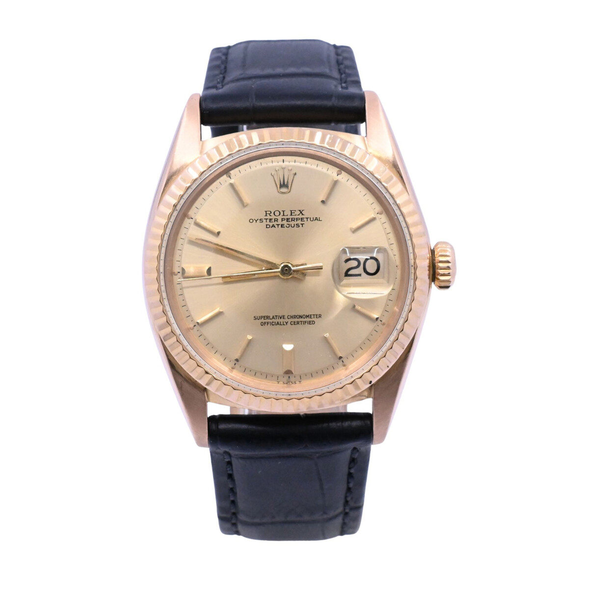 Rolex Datejust 1601 oro 18 k rosa 36 mm. año 1970 brazalete cuero. 