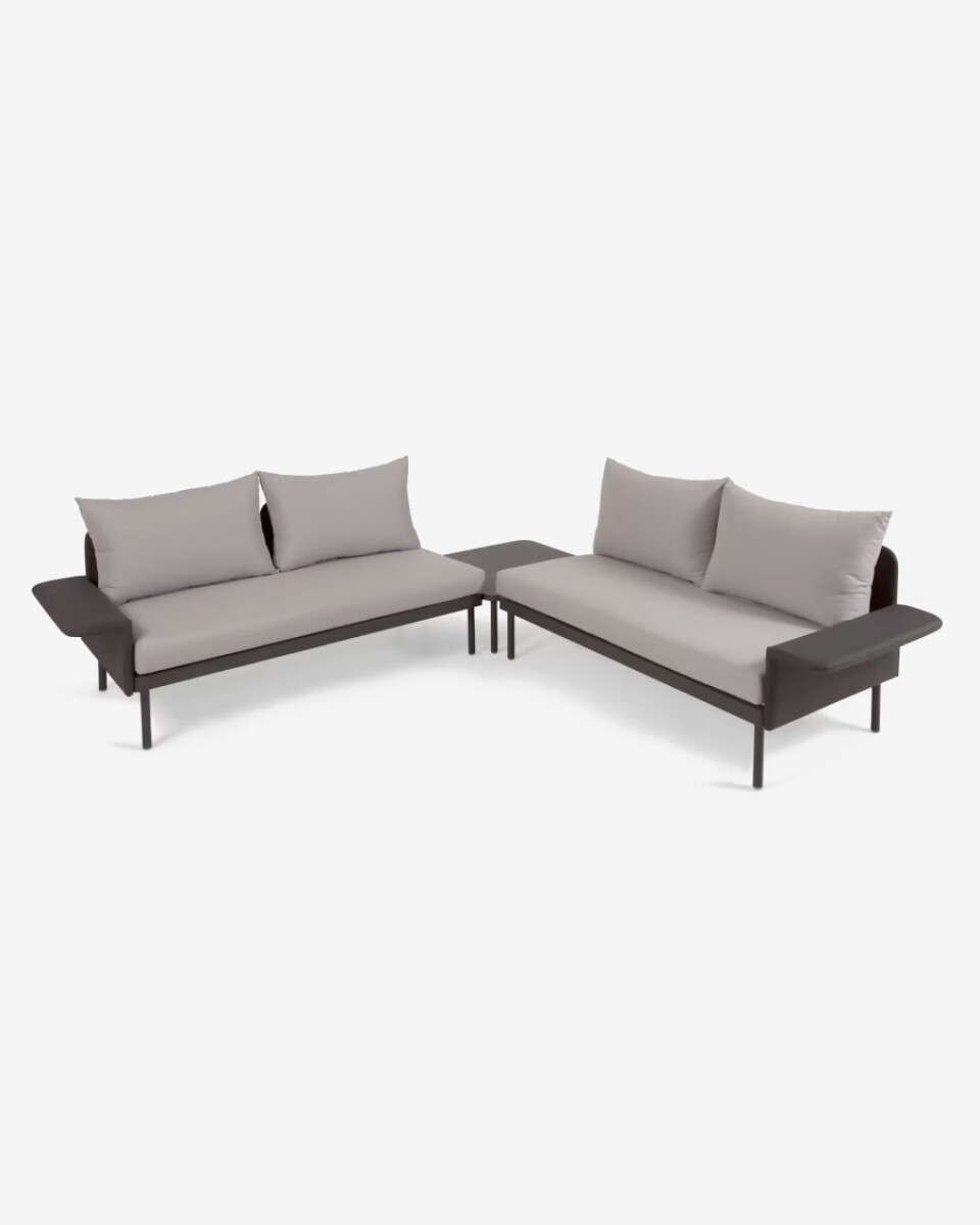 Set exterior Zaltana de sofá rinconero y mesa aluminio acabado - pintado negro mate 164 cm 