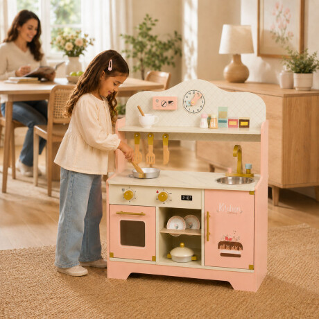 Cocina Infantil De Madera Accesorios Didáctica Duradera Rosa