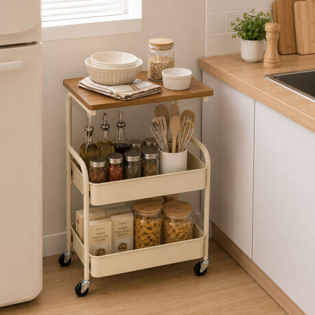 Carrito Organizador Multiuso C/Mesa 3Niv Con Ruedas 360 Beige