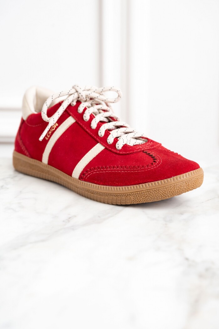 Zapatilla Gamuza Cuero Rojo