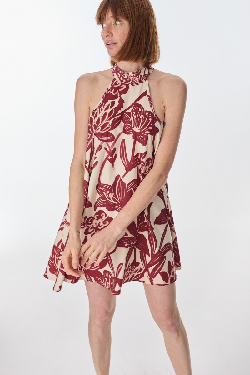 Vestido Mixture Flores Bordeaux