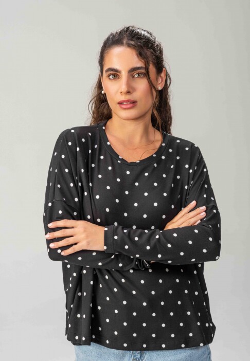 Remera Popi Polka dots negro y blanco