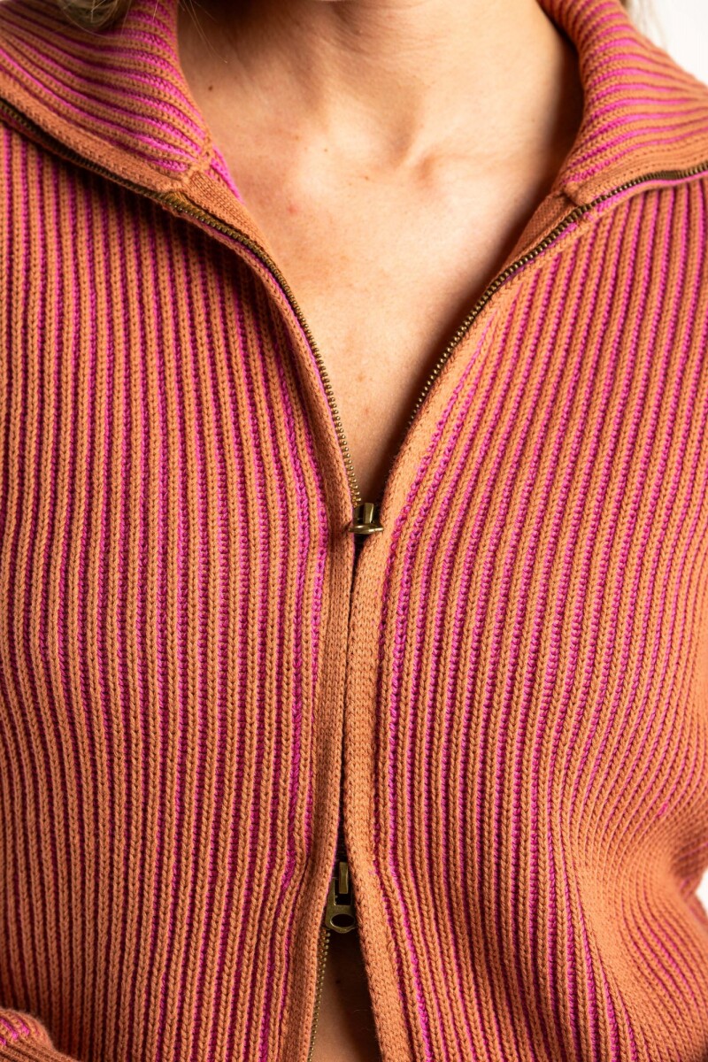 Campera Tejida Algodon Rosa/mocha