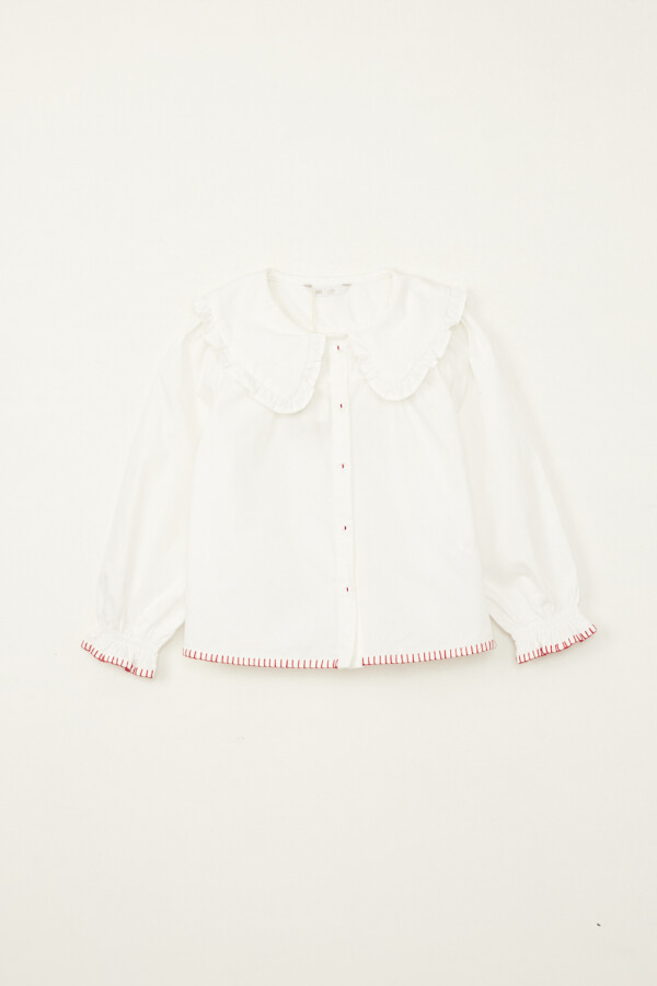 Camisa con doble cuello volados Blanco