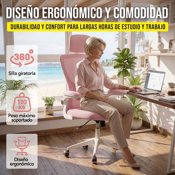 Silla de escritorio Oficina Sillon Ejecutiva Ergonomica Apoyabrazos Regulables IMBACK Color Rosa Silla de escritorio Oficina Sillon Ejecutiva Ergonomica Apoyabrazos Regulables IMBACK Color Rosa