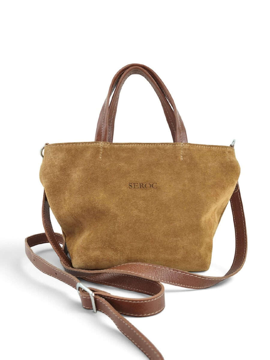 Cartera balde chica en cuero y gamuza - Camel 