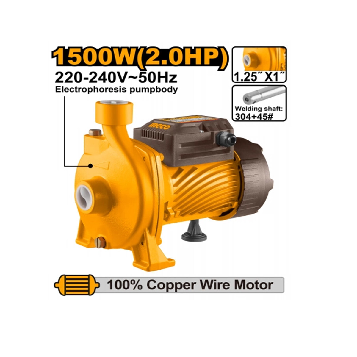 BOMBA CENTRIFUGA 2.0HP 1500 W INGCO ALTURA 45 M CAUDAL 146 L/MIN 220V INGCO CPM1 