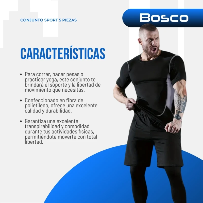 Conjunto Deportivo Hombre Sport 5 Piezas Gym Negro