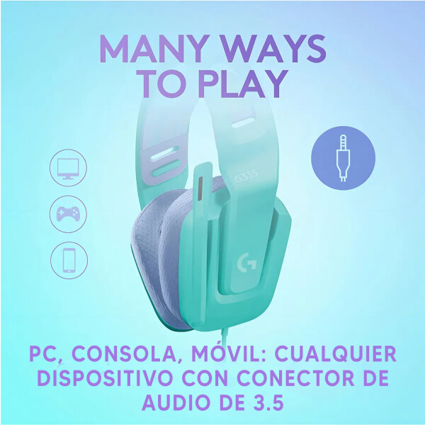 Vincha Gamer Logitech G335 3.5mm Micrófono Cable VERDE