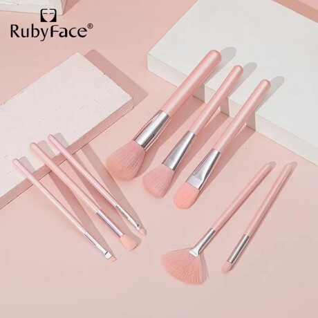 Set Maquillaje 8 Brochas + 4 Esponjas + Luces LED P/Espejo Rosa