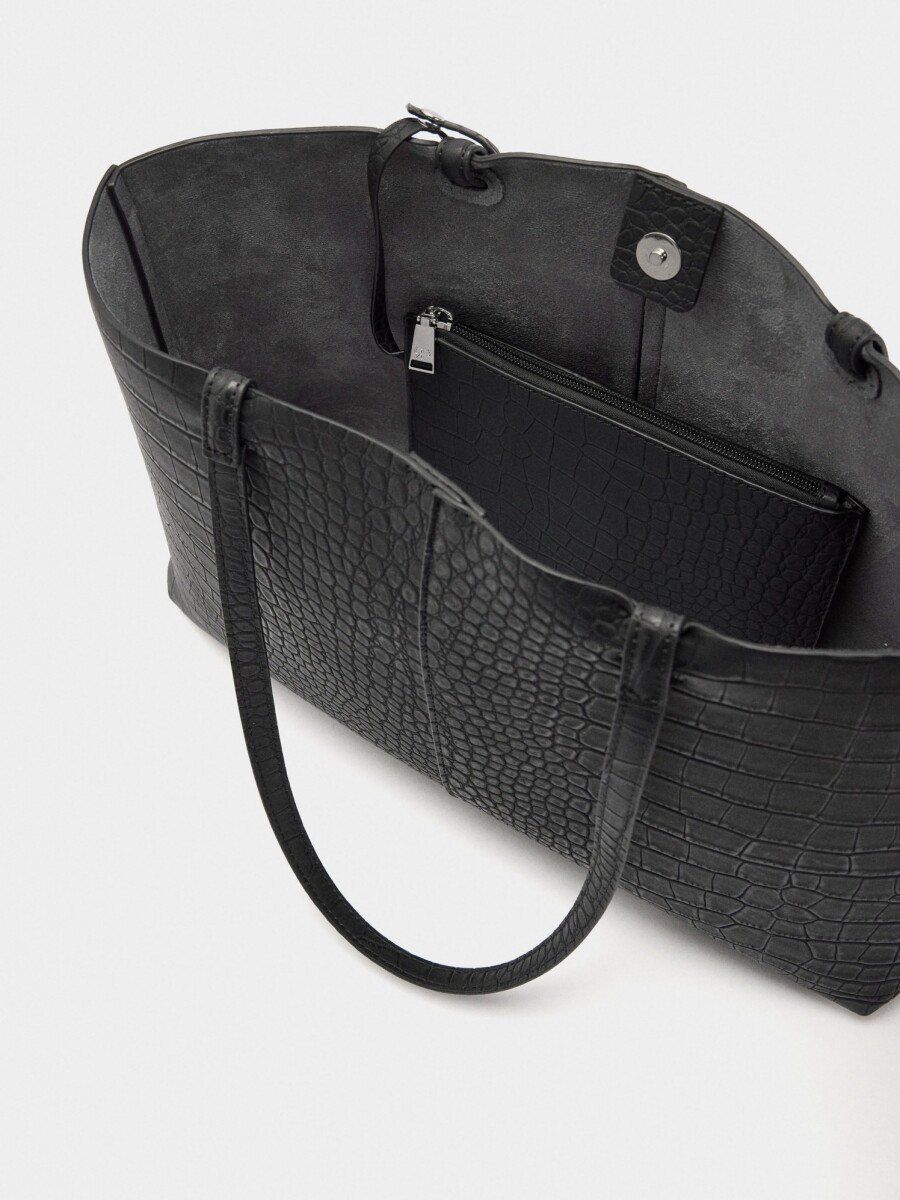 Bolso Shopper Grabado Animal Con Bolsa negro