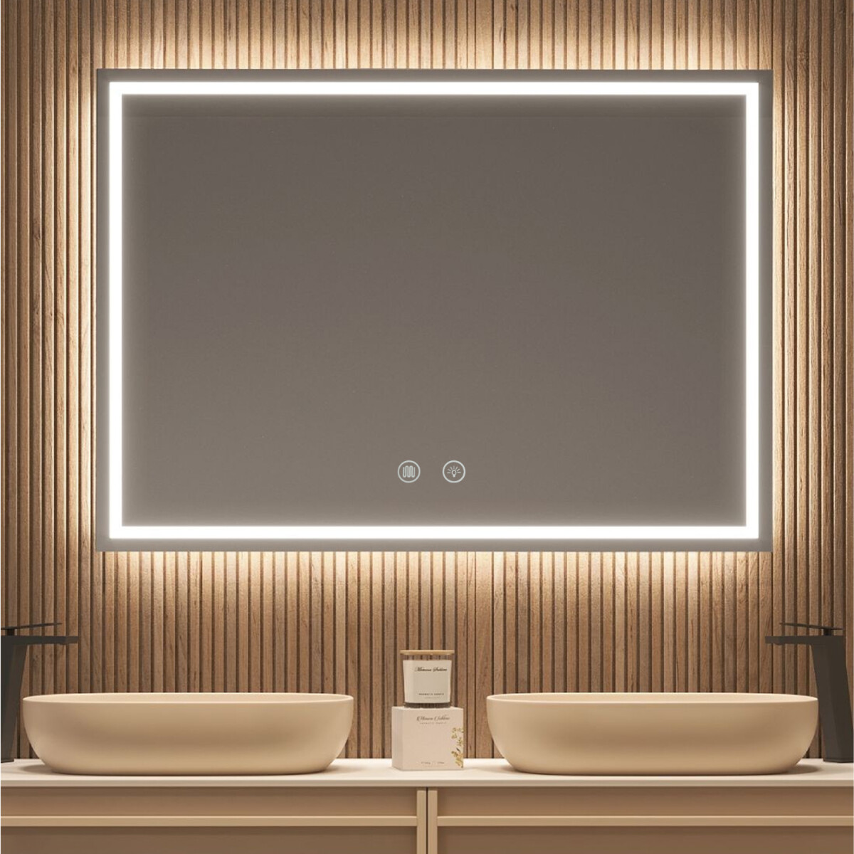 Espejo Rectangular Con Led Baño Led10 60 X 80cm Desempañador - ESPEJO RECTANGULAR LED10 60X80 