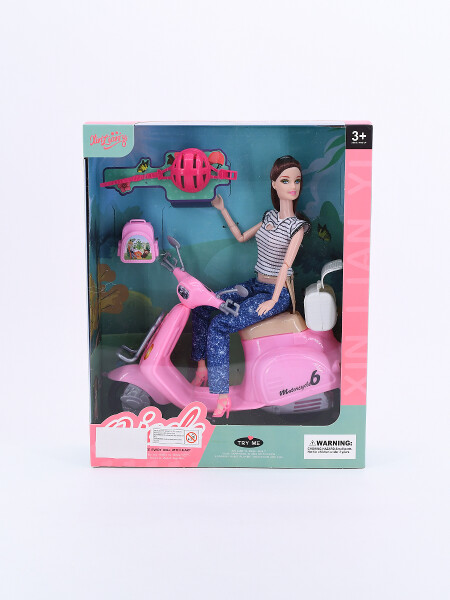 MUÑECA CON MOTO ROSADO