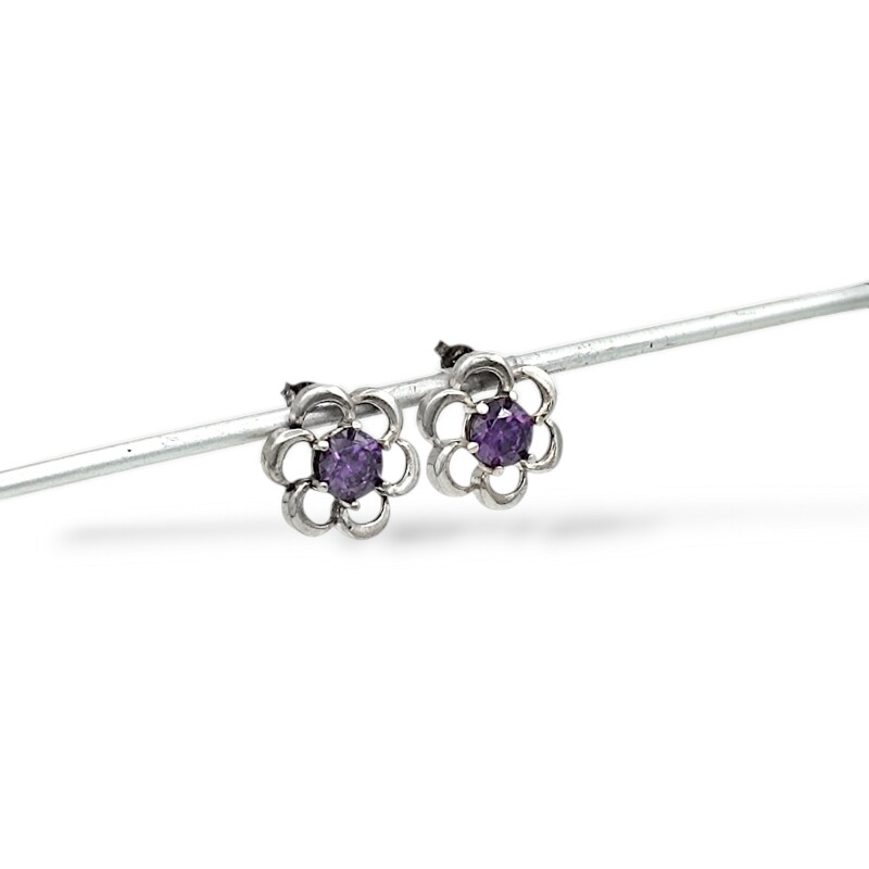 Caravanas Flor de amatista - Plata 925 -Amatista -CA3925 Conpiedra