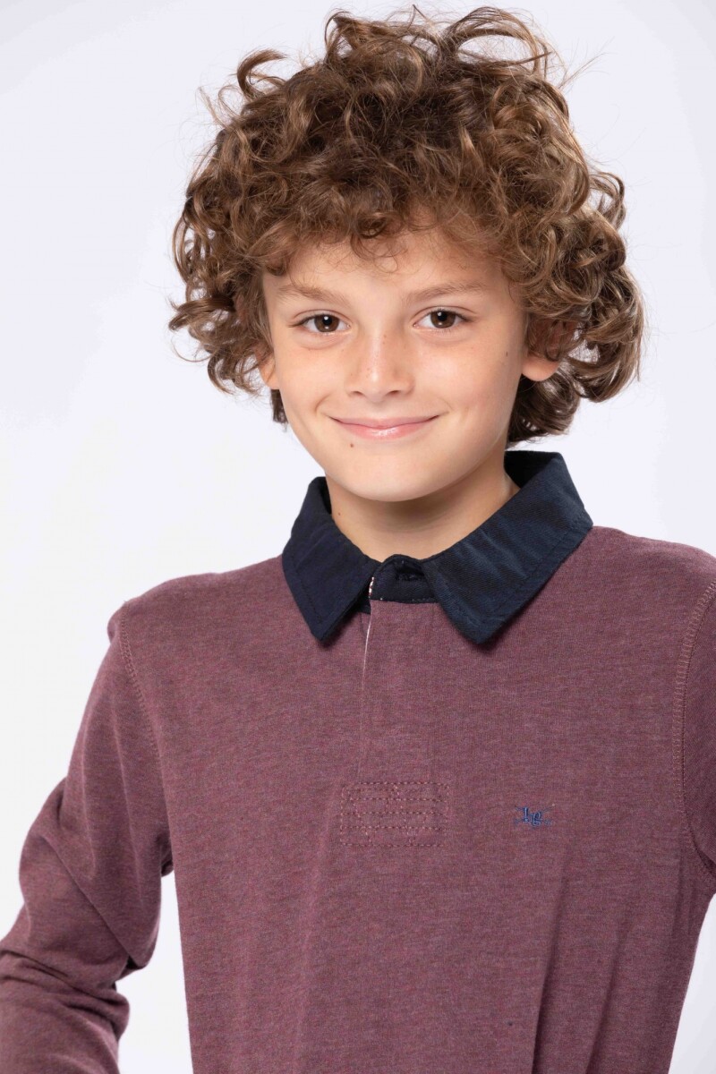 Remera polo lisa manga larga - Bordo 