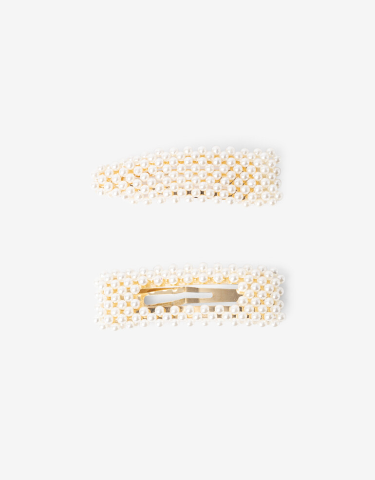 Horquillas con Accesorios Perla Set De Hebillas Perla - Blanco Nacarado/perlado