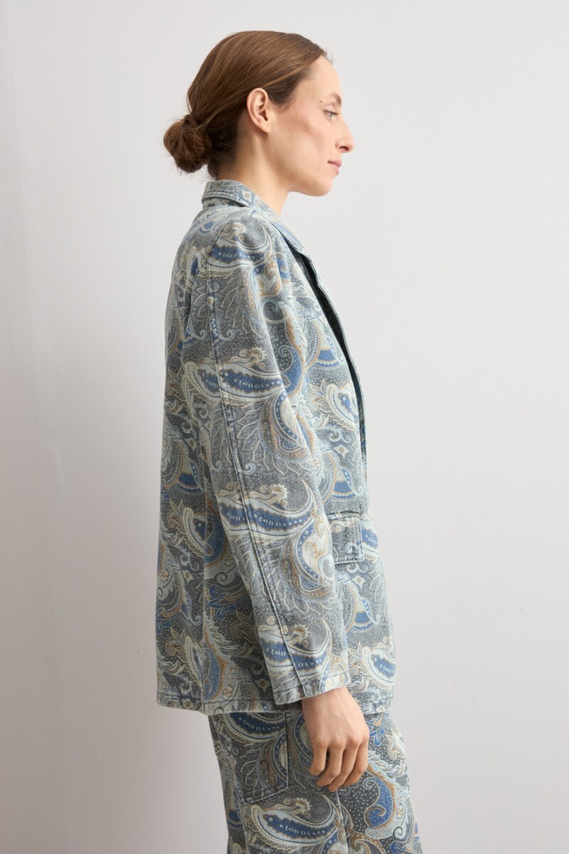 Blazer de jean estampa paisley azul marino