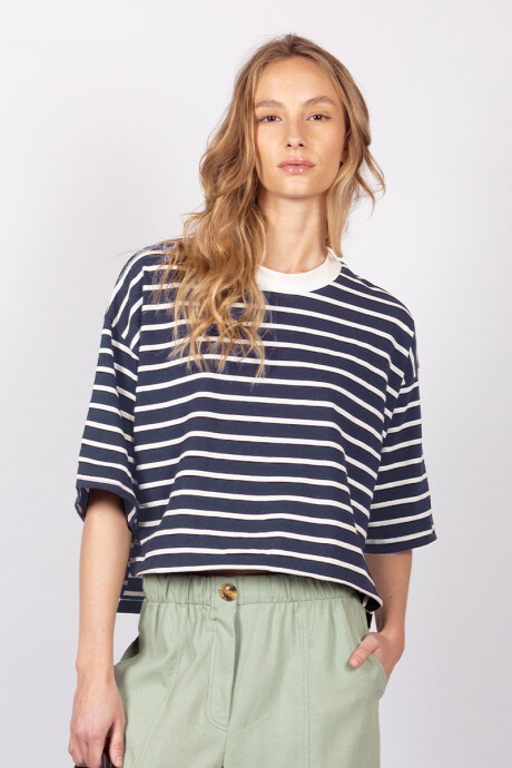 Remera Tory Azul con beige