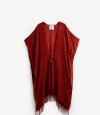 Kimono Tejido Con Flecos Rojo Oscuro