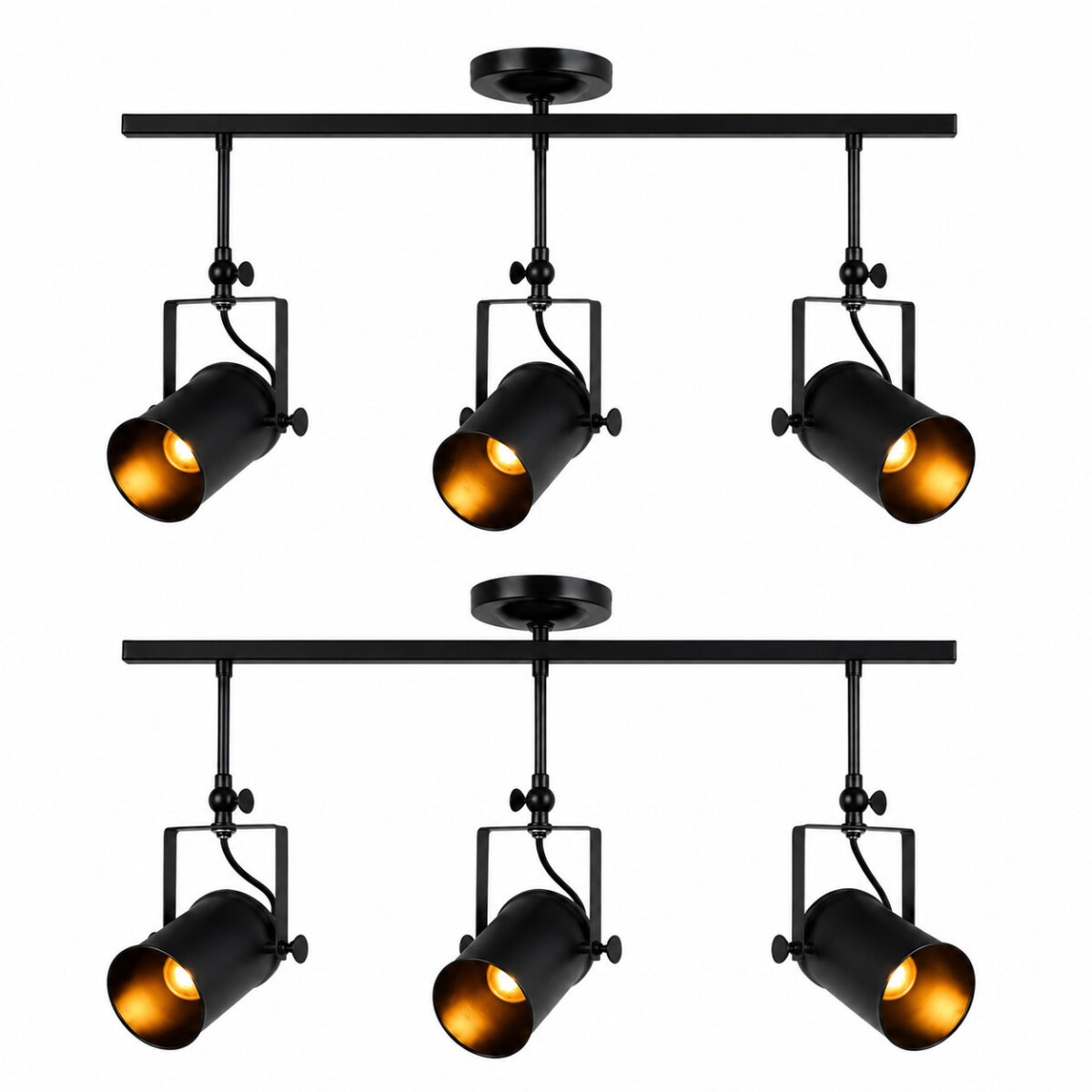 Pack x2 Barra Spot Techo 3Luces E27 Orientables Dis. Moderno - Negro 