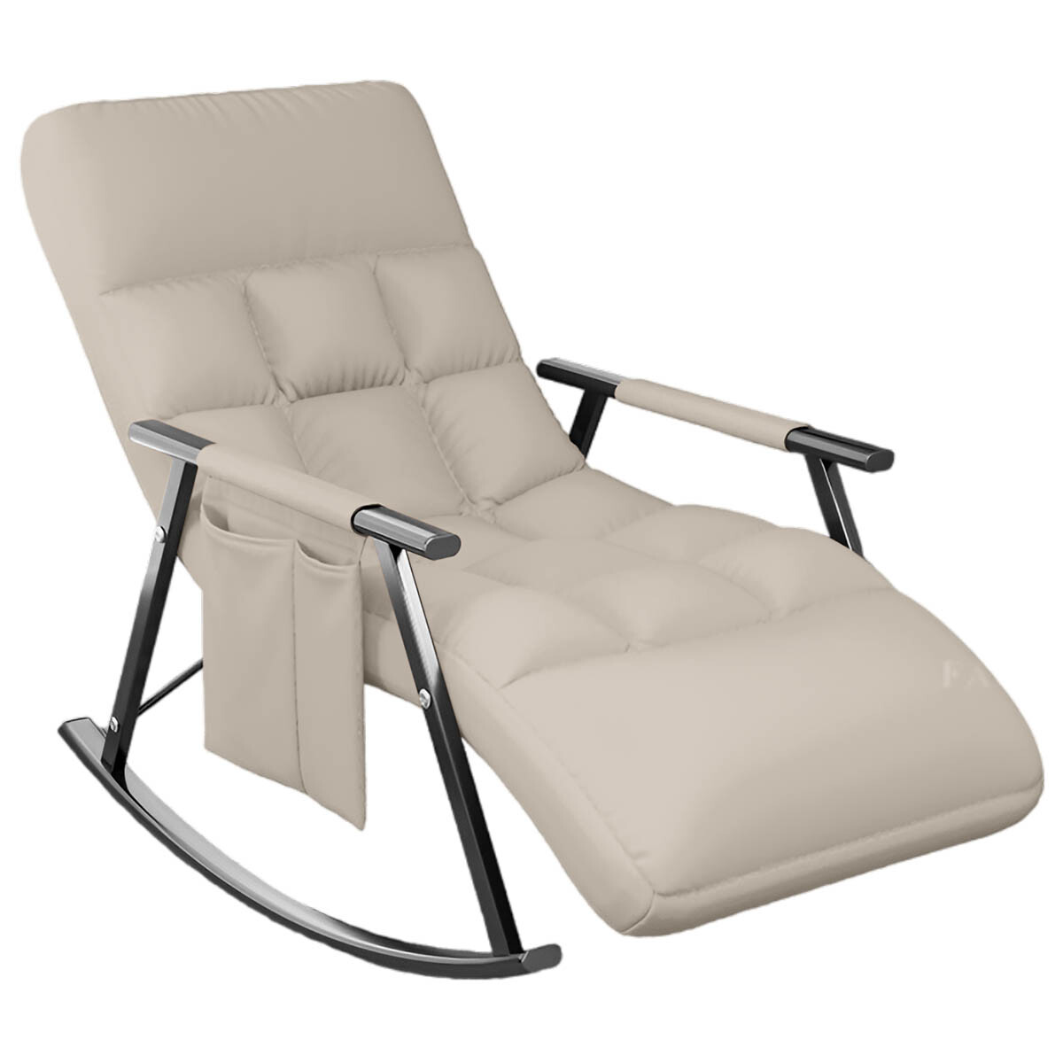 Sillón Reposera Mecedora Respaldo Ajustable Bolsillo - Beige 