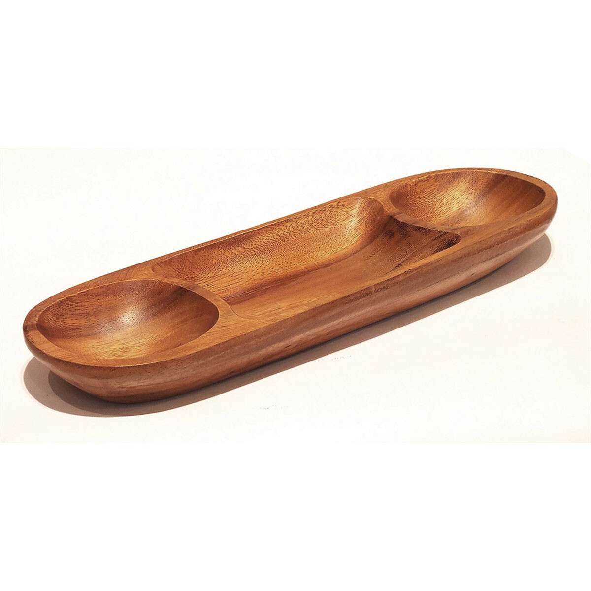 Copetinero Oval 3 Divisiones en Madera para Picada 41x13x4Cm - Marrón 