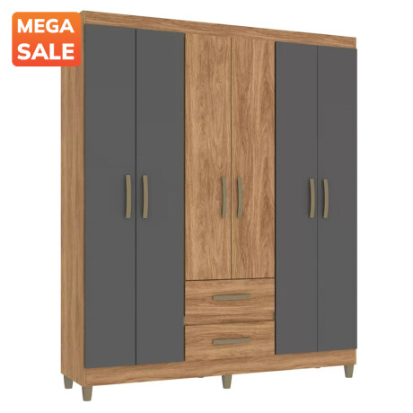 ROPERO 6 PUERTAS 2 CAJONES GUARDARROPA ARMARIO CLÓSET PLACARD MADERA GRIS