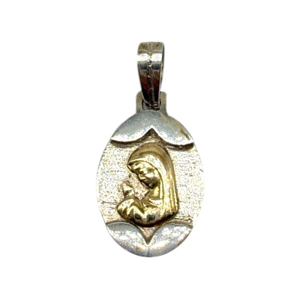 Dije Medalla Virgen Niña Ovalo-Plata y oro- Sin piedra- CP5632 sinpiedra