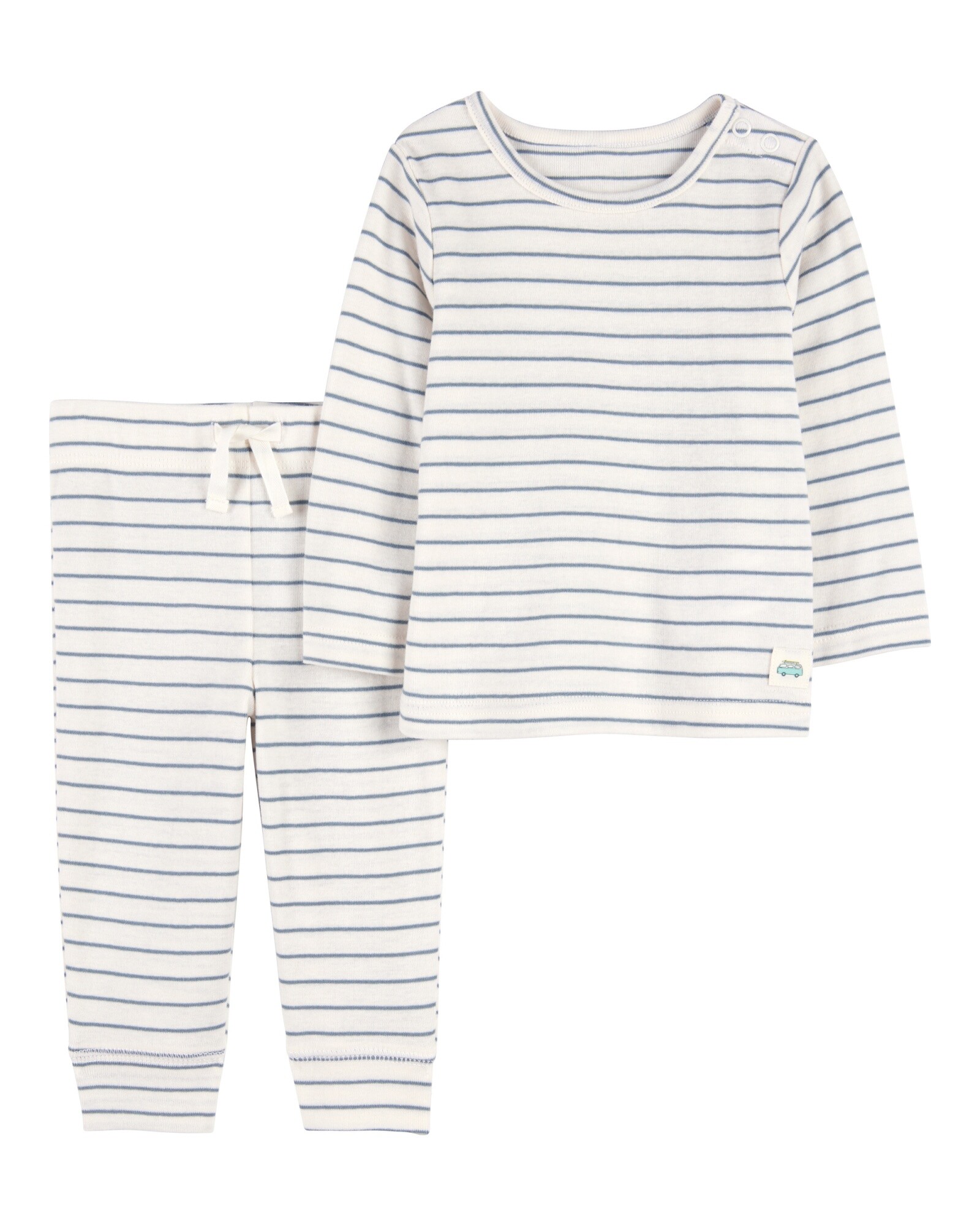 Set dos piezas de algodón, pantalón y remera, diseño a rayas Sin color