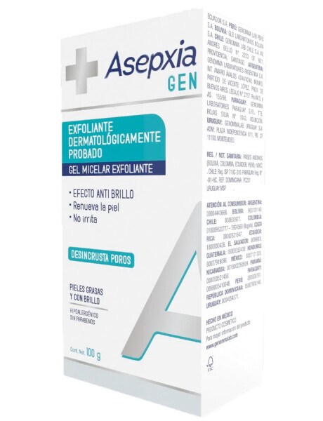 Asepxia Gen gel exfoliante micelar efecto antibrillo 100gr Asepxia Gen gel exfoliante micelar efecto antibrillo 100gr