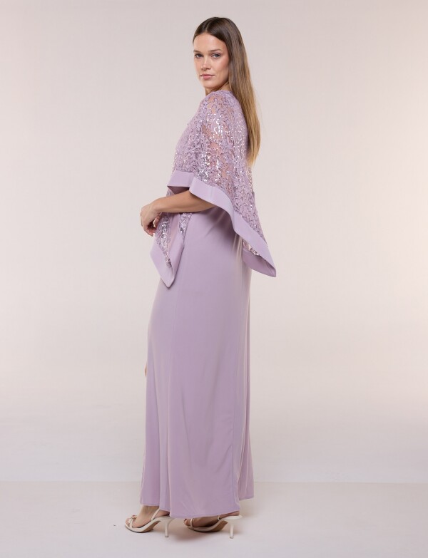 Vestido Noche Con Capa Bordada LAVANDA