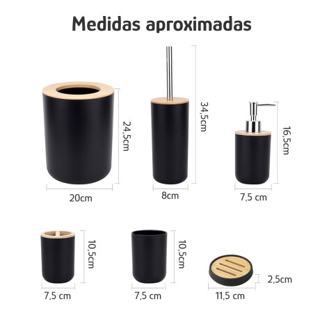 Set De Baño Completo Moderno 6 Piezas Bambú y Plástico Negro