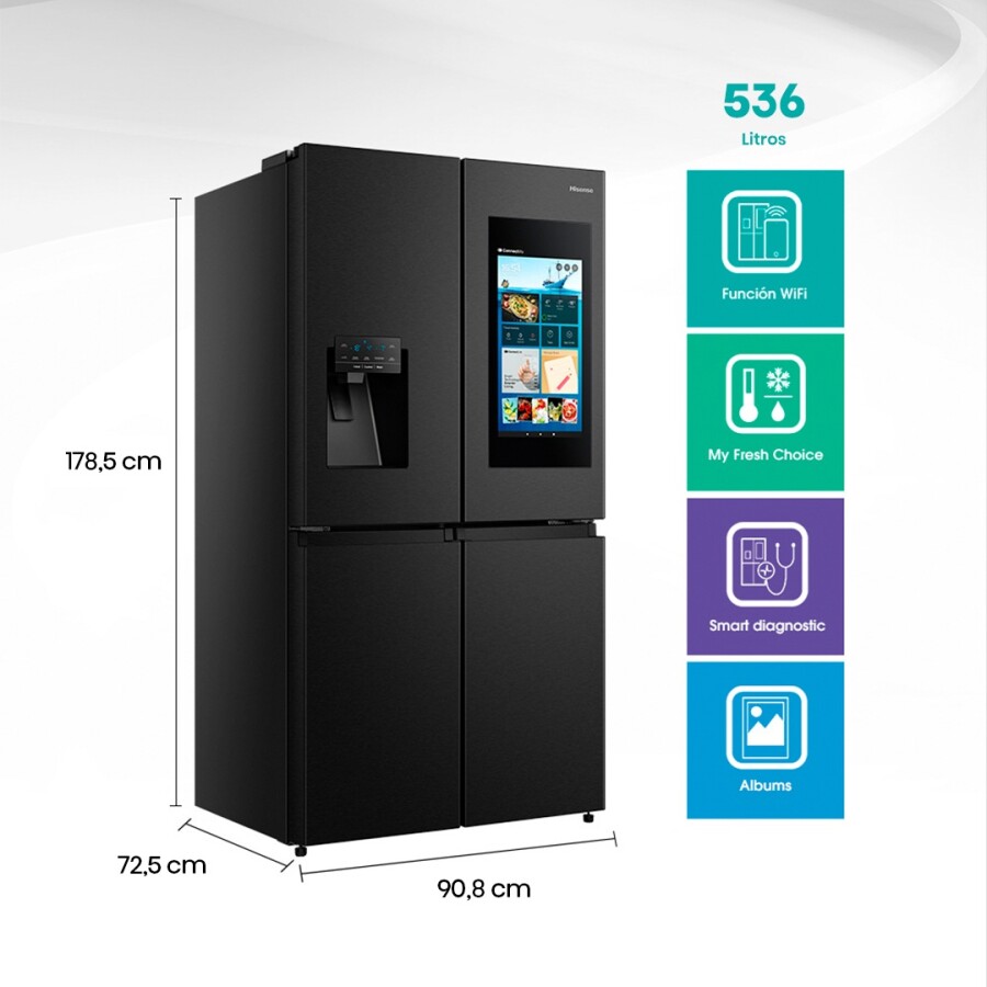 Heladera 4 Puertas Inverter con Smart Screen Negra Hisense RQ697HB Heladera 4 Puertas Inverter con Smart Screen Negra Hisense RQ697HB