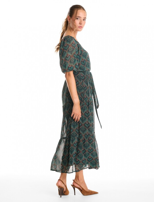 Vestido Gasa & Volados VERDE/MULTI