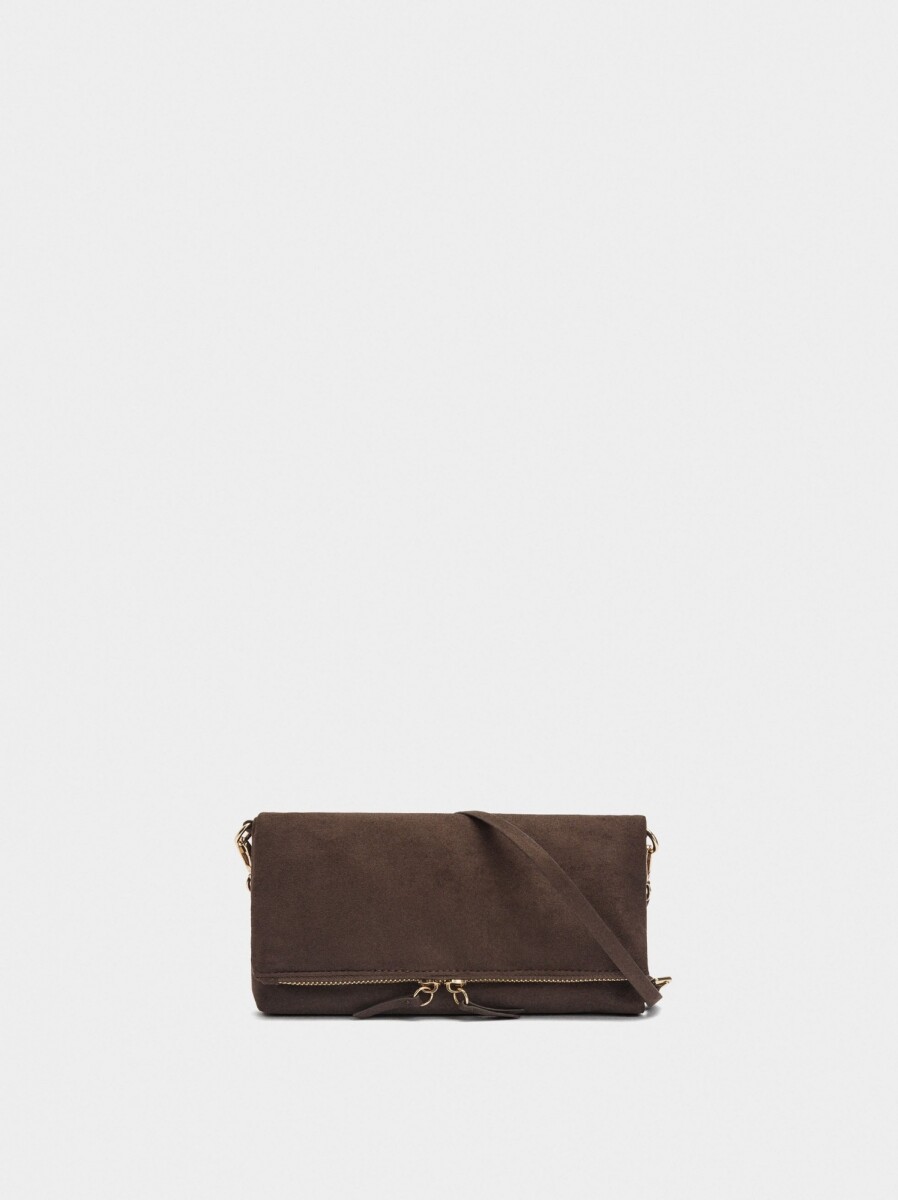 Bolso Bandolera Efecto Piel Con Solapa - marron 