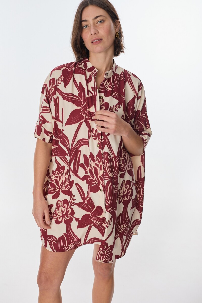 Camisa Azorella - Flores Bordeaux 