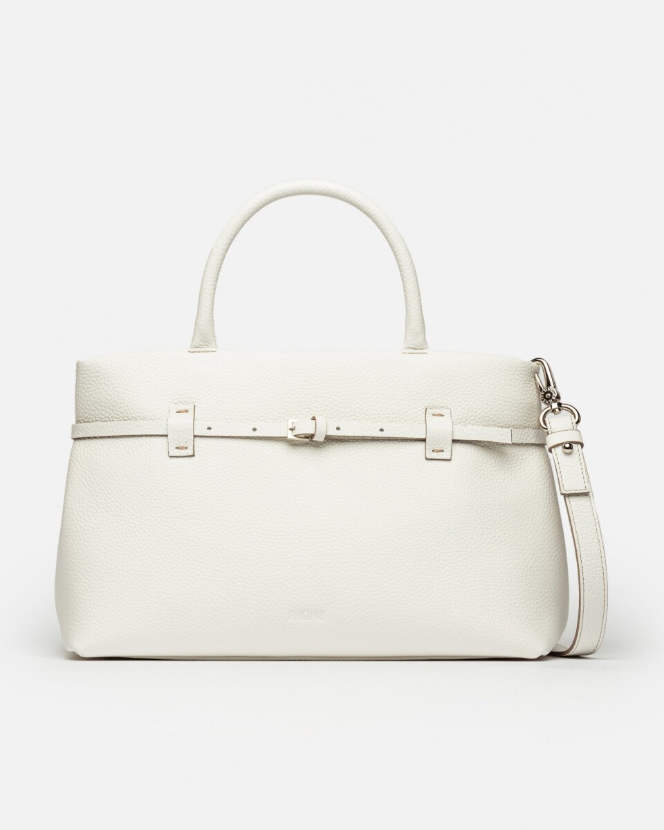 Cartera de mano Bay en cuero graneado - Blanco 