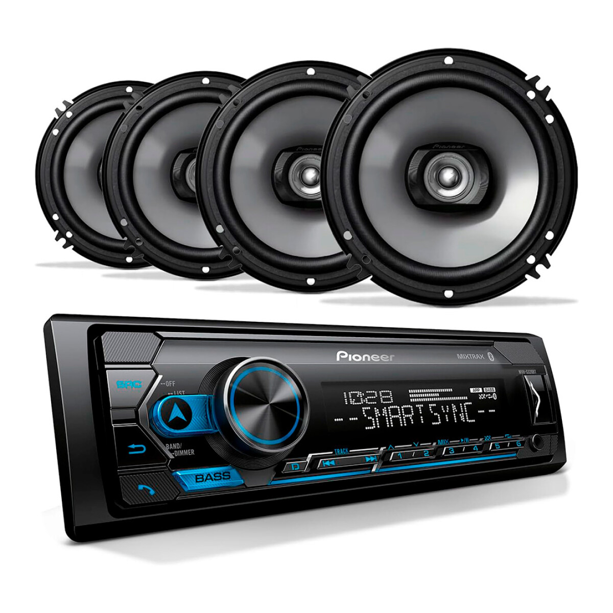 Combo Pioneer Radio + 4 Parlantes Mvh-s320bt 