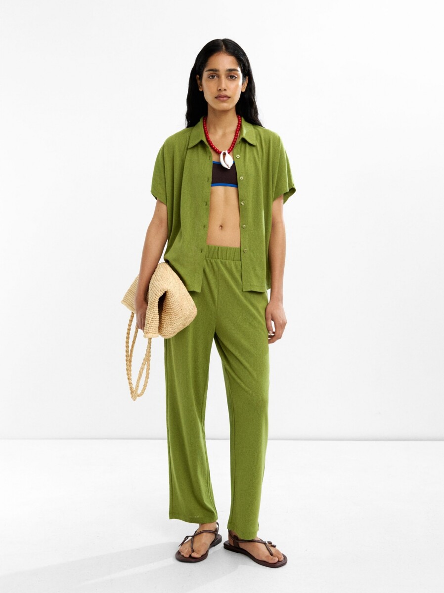 Pantalón De Algodón Con Cintura Elástica - verde 