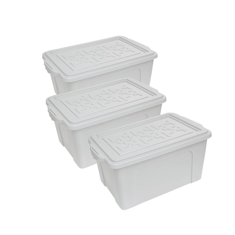 Set x3 Caja organizadora 70lts con tapa BLANCO