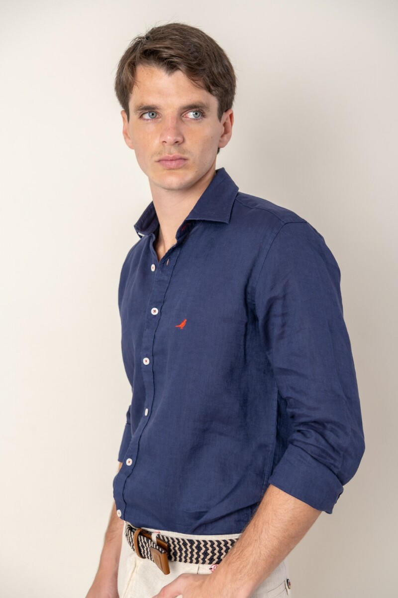 Camisa short collar lino - Azul Marino 
