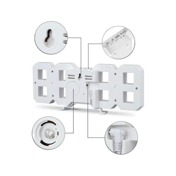 Reloj Digital Mesa Pared Luz Led Moderno Despertador Usb Variante Color Blanco