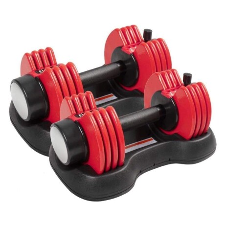 Set x2 mancuernas ajustable con base 12kg Rojo